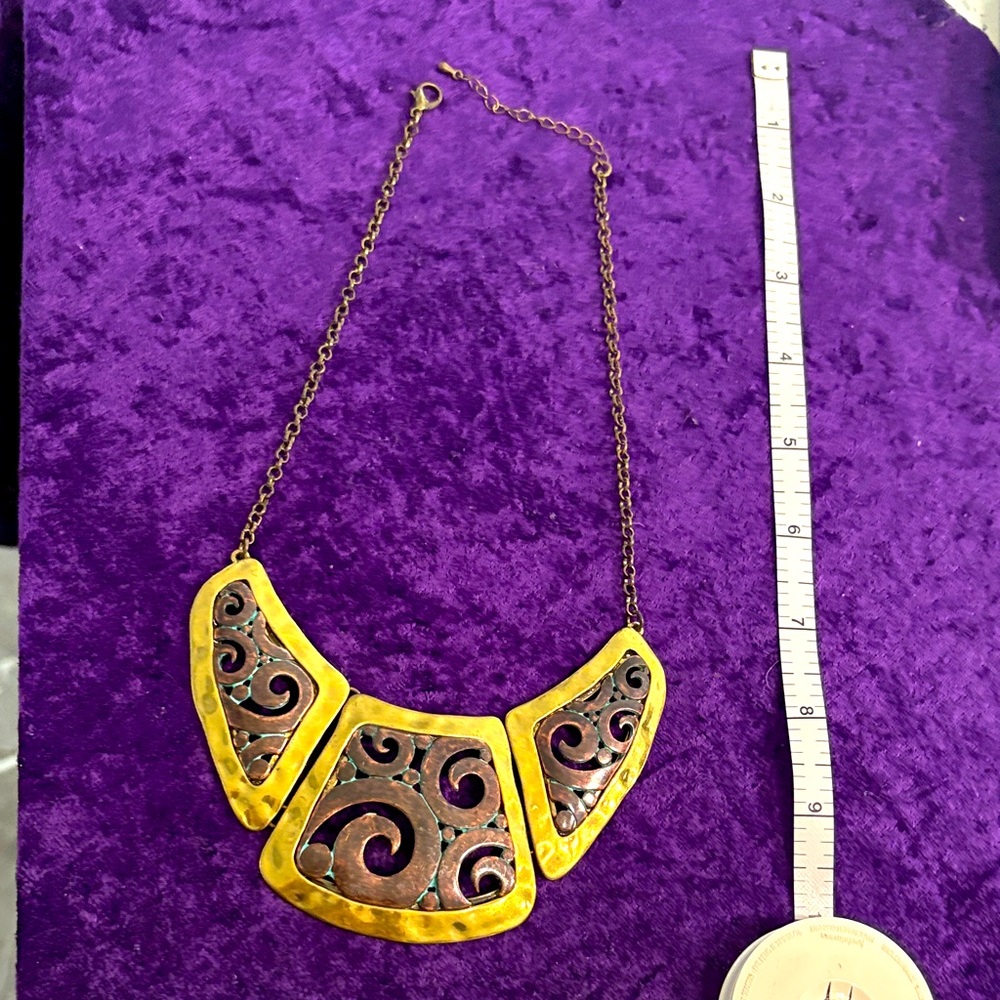Ancient Design Gold-Cooper Tone Scroll Panel Statement Necklace